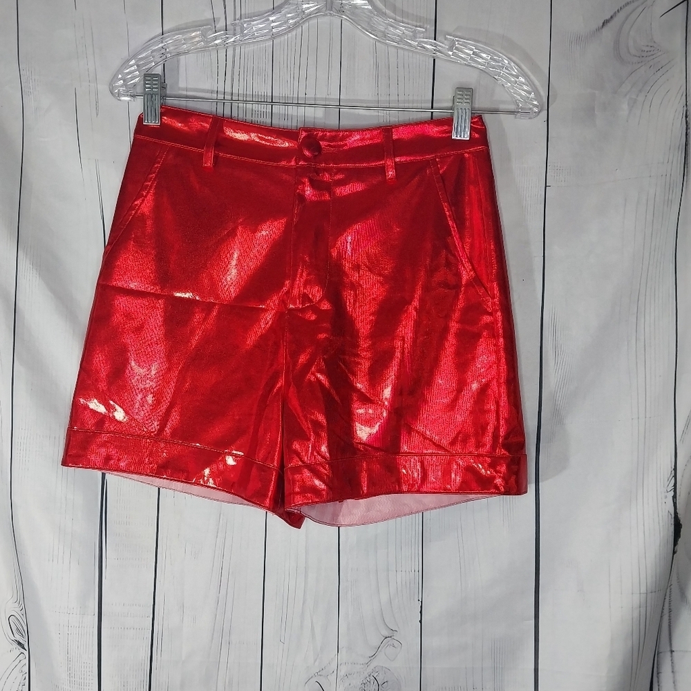 Blue B. Shiny Red Metallic High-Waisted Women's Shorts